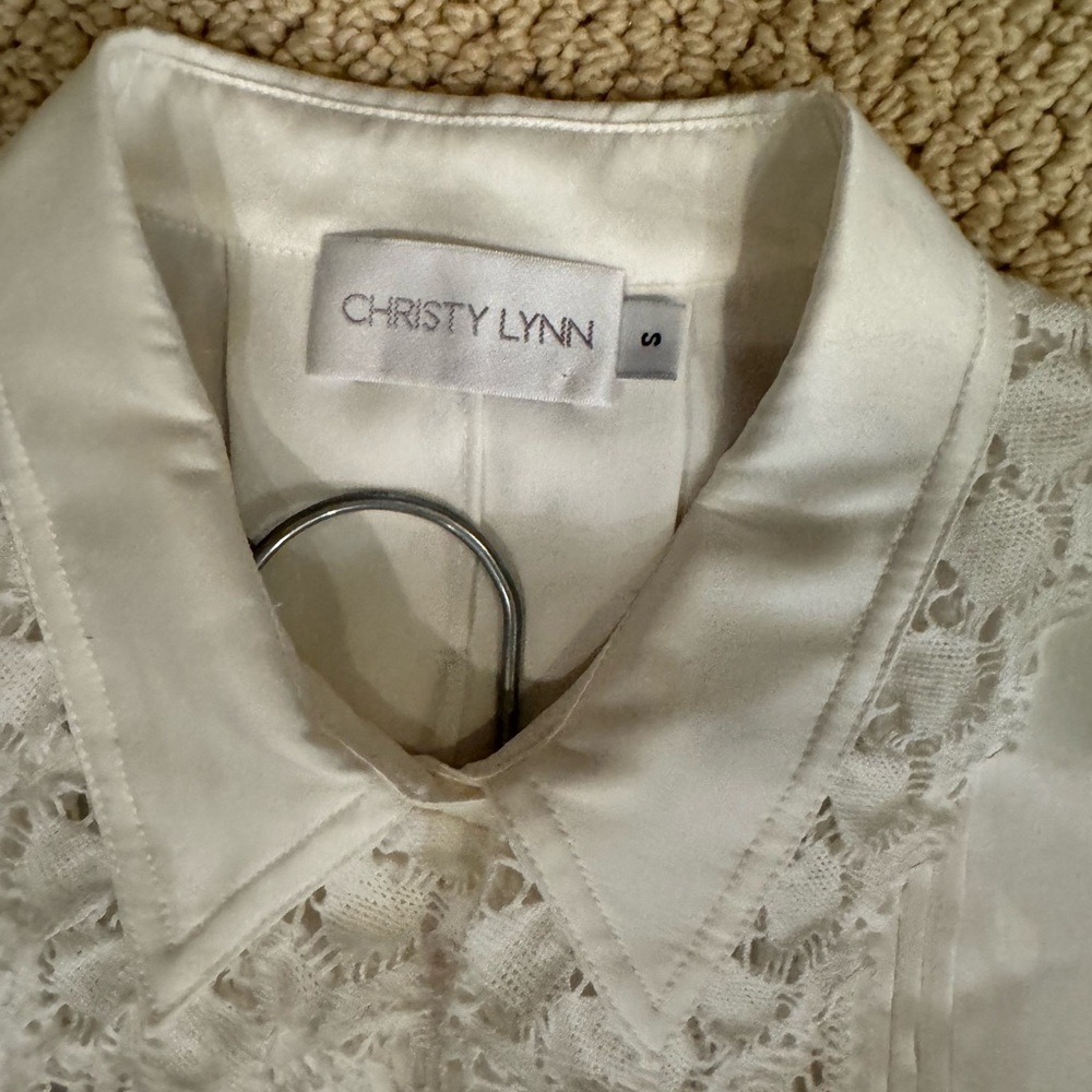 Christy Lynn Silk Button Down with Lace Details, Small - Picture 6 of 6
